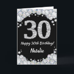 Happy 30th Birthday Black and Silver Glitter Card<br><div class="desc">Happy 30th Birthday Black and Silver Glitter Card with personalized name. For further customization,  please click the "Customize it" button and use our design tool to modify this template.</div>