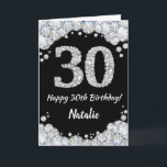 Happy 30th Birthday Black and Silver Glitter Card<br><div class="desc">Happy 30th Birthday Black and Silver Glitter Card with personalized name. For further customization,  please click the "Customize it" button and use our design tool to modify this template.</div>
