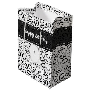 Happy 30th Birthday Black and White Number Pattern Medium Gift Bag