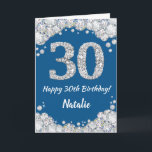 Happy 30th Birthday Blue and Silver Glitter Card<br><div class="desc">Happy 30th Birthday Blue and Silver Glitter Card with personalized name. For further customization,  please click the "Customize it" button and use our design tool to modify this template.</div>