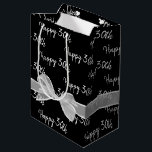 Happy 30th Birthday Bow On Black Medium Gift Bag<br><div class="desc">Happy 30th birthday text and white sheer bow on black background.
Background colour can be edited.
Text is editable or can be deleted.</div>