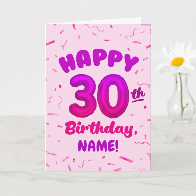 Happy 30th Birthday Card with Custom Name (Small Plant)