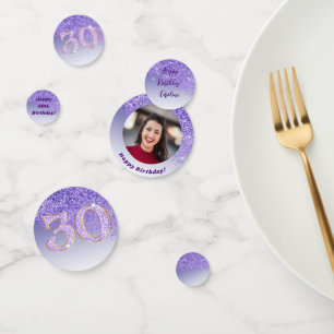 Happy 30th Birthday Chic Falling Purple Glitter Confetti