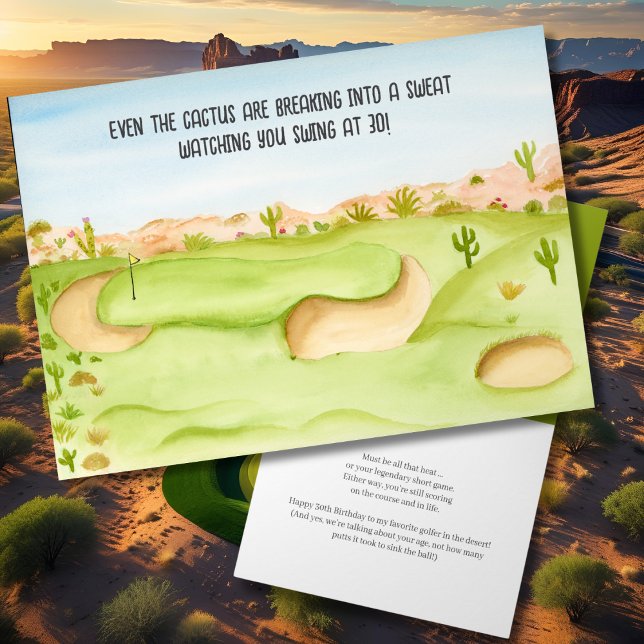 Happy 30th Birthday Desert Golf Course Watercolor Card (Creator Uploaded)