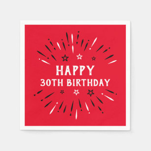 Happy 30th Birthday Fireworks Red Black White Napkin