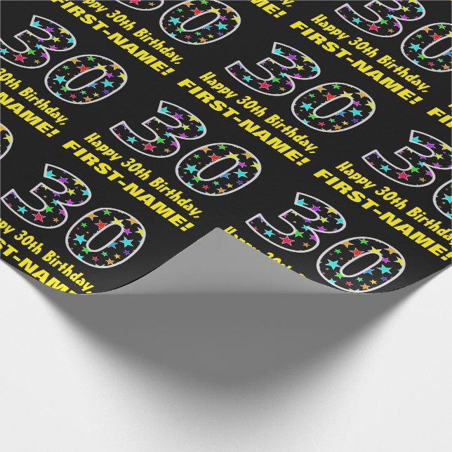 Happy 30th Birthday, Fun Colourful Stars Pattern 3 Wrapping Paper (Corner)