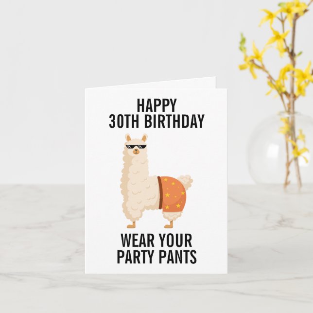 Happy 30th Birthday Funny Llama Minimalist Thirty Card (Yellow Flower)