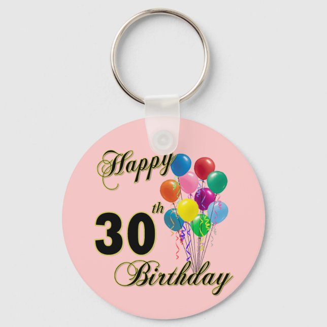 Happy 30th Birthday Gifts and Birthday Apparel Keychain (Front)