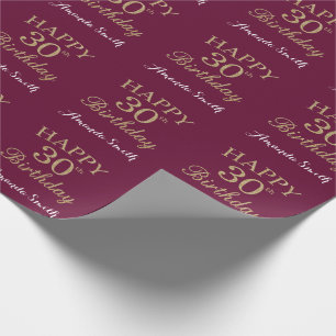 Happy 30th Birthday Gold Glitter and Burgundy Red Wrapping Paper