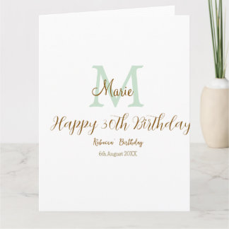 Happy 30th Birthday golden green pastel monogram Card