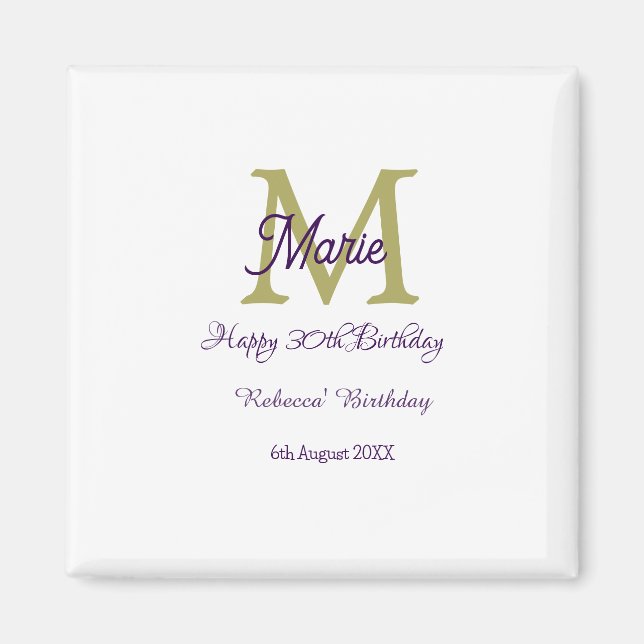 Happy 30th Birthday goldenadd name monogram modern Magnet (Front)