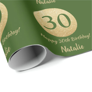 Happy 30th Birthday Green and Gold Glitter Wrapping Paper