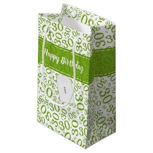Happy 30th Birthday Green and White Number Pattern Small Gift Bag