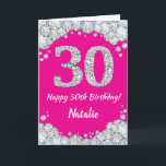 Happy 30th Birthday Hot Pink Silver Glitter Card<br><div class="desc">Happy 30th Birthday Hot Pink and Silver Glitter Card with personalized name. For further customization,  please click the "Customize it" button and use our design tool to modify this template.</div>