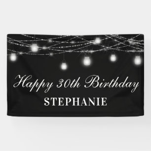 Happy 30th Birthday Mason Jars Lights Black White Banner