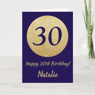 Happy 30th Birthday Navy Blue and Gold Glitter Card