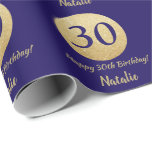 Happy 30th Birthday Navy Blue and Gold Glitter Wrapping Paper<br><div class="desc">Happy 30th Birthday Navy Blue and Gold Glitter Wrapping Paper with personalized name. For further customization,  please click the "Customize it" button and use our design tool to modify this template.</div>