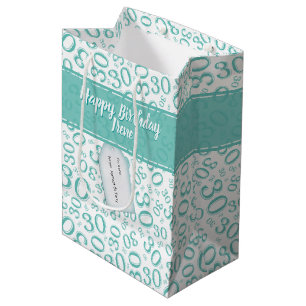 Happy 30th Birthday Number Pattern Teal and White Medium Gift Bag