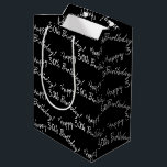 Happy 30th Birthday on black Medium Gift Bag<br><div class="desc">Happy 30th Birthday message in tile pattern on black.
Background colour and message can be edited.</div>