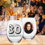Happy 30th Birthday Photo And Name Party Stemless Wine Glass<br><div class="desc">A cute 30th birthday stemless wine glass for your family,  friends or work colleagues. Celebrate this milestone birthday with a fun personalized photo gift for her. To edit the text and change the photo click on the personalize button.</div>