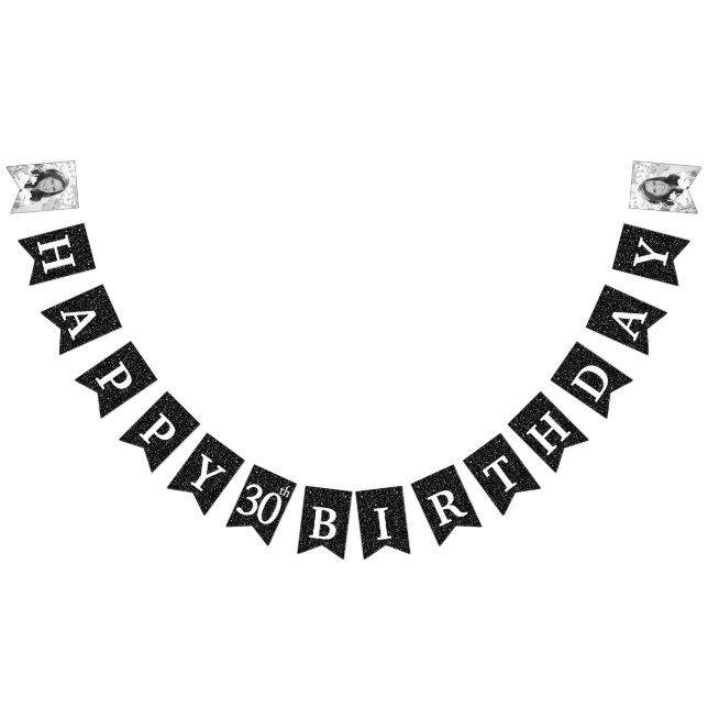 Happy 30th Birthday Photo Black Glitter Bunting Flags (All)