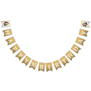 Happy 30th Birthday Photo Gold Glitter Bunting Flags