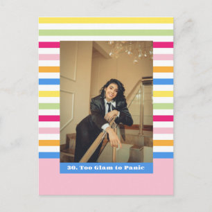 Happy 30th birthday photo stripes colourful modern postcard