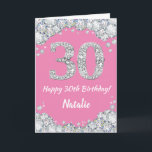 Happy 30th Birthday Pink and Silver Glitter Card<br><div class="desc">Happy 30th Birthday Pink and Silver Glitter Card with personalized name. For further customization,  please click the "Customize it" button and use our design tool to modify this template.</div>