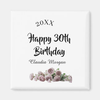 Happy 30th birthday pink white mauve floral name y magnet