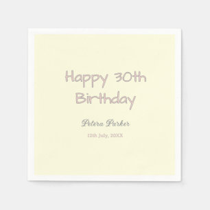 happy 30th birthday pink yellow grey pastel name d napkin