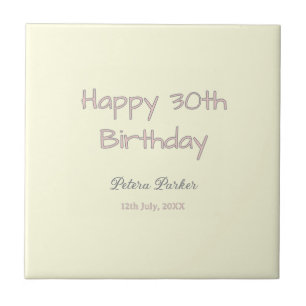 happy 30th birthday pink yellow grey pastel name d tile