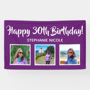 Happy 30th Birthday Purple Personalized Photos Banner