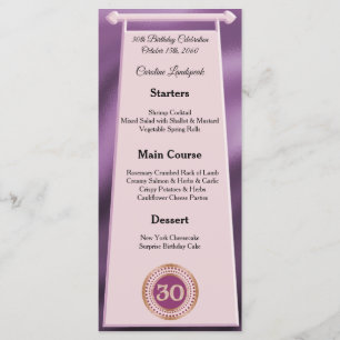 Happy 30th Birthday Rose Gold Glitter Foil Menu