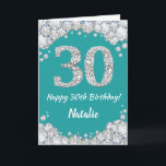 Happy 30th Birthday Teal and Silver Glitter Card<br><div class="desc">Happy 30th Birthday Teal Turquoise Aqua and Silver Glitter Card with personalized name. For further customization,  please click the "Customize it" button and use our design tool to modify this template.</div>