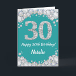 Happy 30th Birthday Teal and Silver Glitter Card<br><div class="desc">Happy 30th Birthday Teal Turquoise Aqua and Silver Glitter Card with personalized name. For further customization,  please click the "Customize it" button and use our design tool to modify this template.</div>