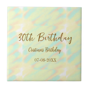 Happy 30th birthday yellow orange watercolor moder tile