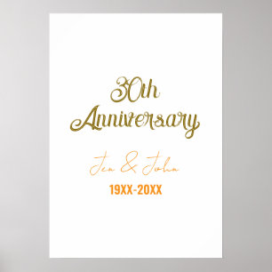 Happy 30th wedding anniversary golden orange vinta poster
