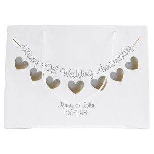 Happy 30th Wedding Anniversary pearl heart bunting Large Gift Bag