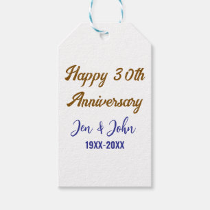 Happy 30th wedding anniversary royal blue golden s gift tags