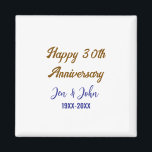 Happy 30th wedding anniversary royal blue golden s magnet<br><div class="desc">Design</div>