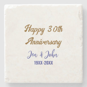 Happy 30th wedding anniversary royal blue golden s stone coaster