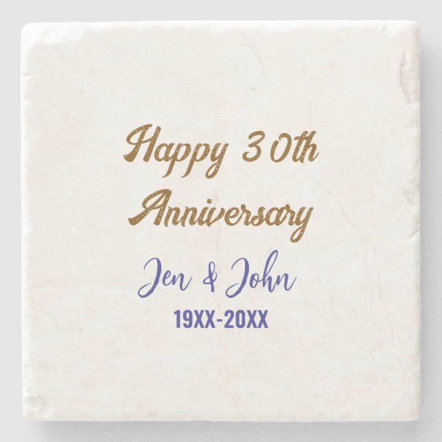Happy 30th wedding anniversary royal blue golden s stone coaster (Front)