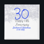 Happy 30th wedding anniversary silver blue glitter magnet<br><div class="desc">Design</div>