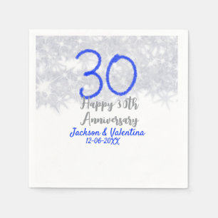 Happy 30th wedding anniversary silver blue glitter napkin