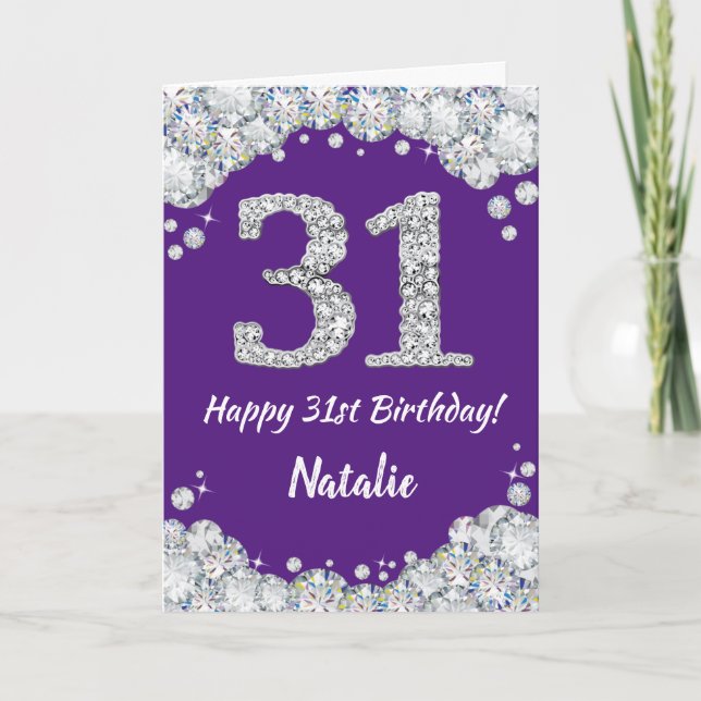 Happy 31st Birthday Purple and Silver Glitter Card (Front)