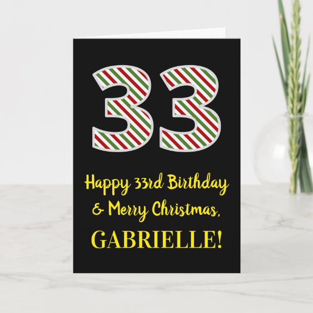 Happy 33rd Birthday & Merry Christmas, Custom Name Card (Front)