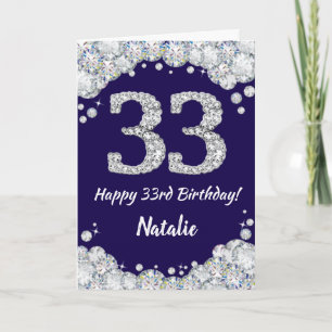 Happy 33rd Birthday Navy Blue and Silver Glitter Card