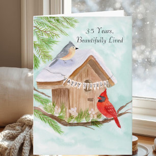  Happy 35th Birthday Birds at Birdhouse Card