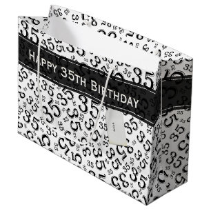 Happy 35th Birthday Number Pattern Black/White Large Gift Bag