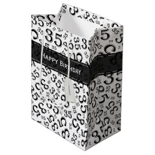 Happy 35th Birthday Number Pattern Black/White Medium Gift Bag